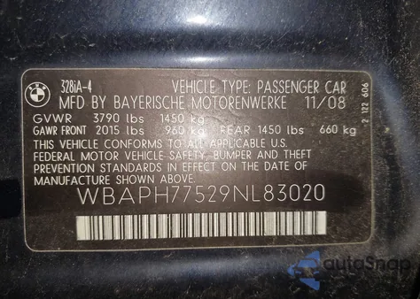 2009 BMW 328I z USA, uszkodzony, nr VIN WBAPH77529NL83020